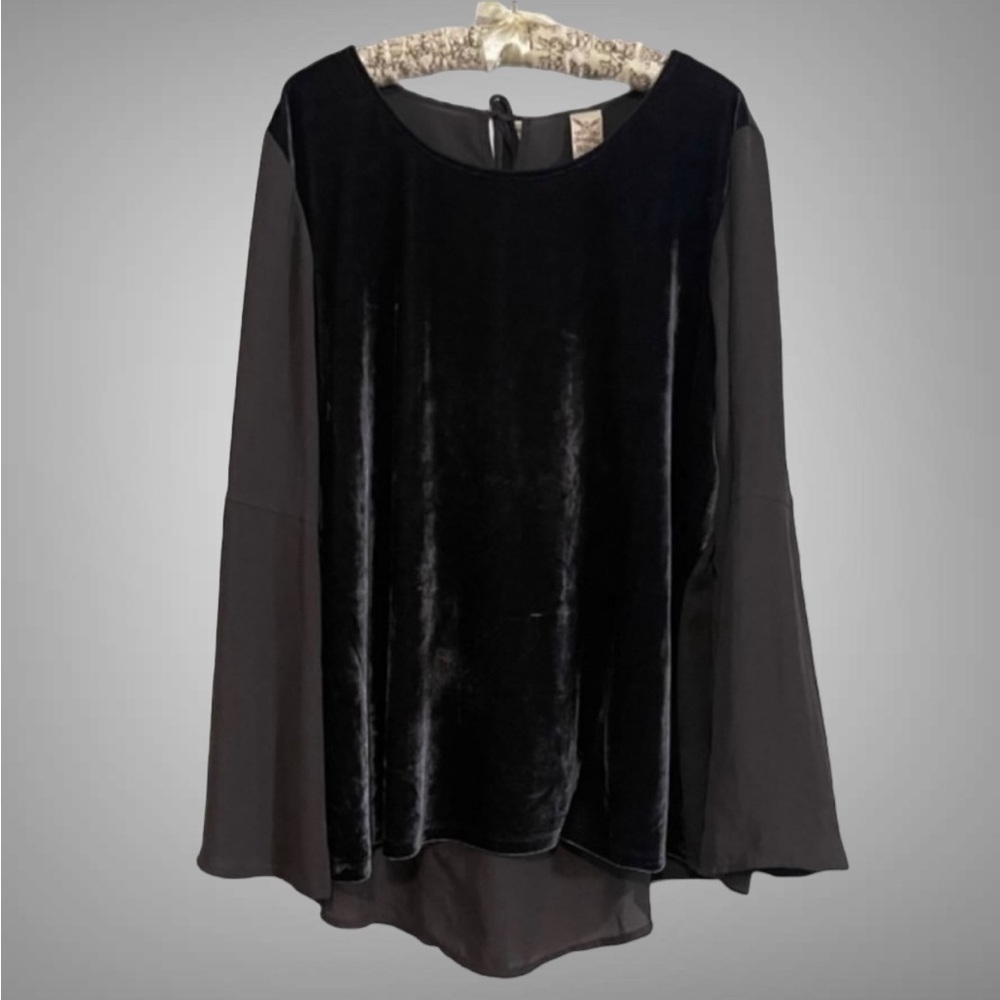 FADED GLORY VELVET AND SHEER BELL SLEEVE BLOUSE SIZE XL